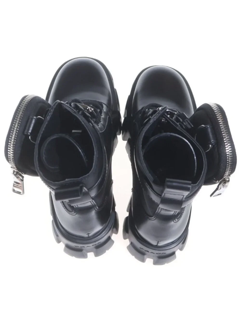 Prada Leather Short Boots with Monolith Pouch Shoes Re-Nylon Triangle Logo Black
